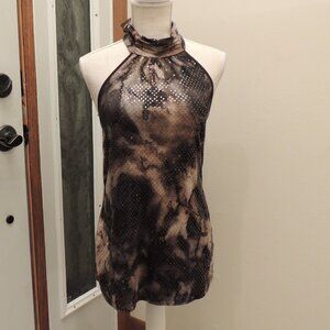 Studio Y Brown Halter Tank Tie Dye Polka Dot Shimmer Size S